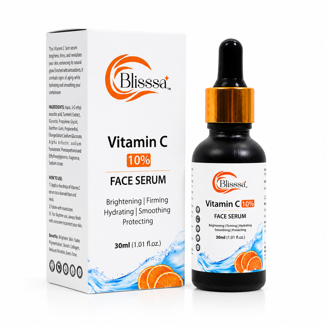 Blisssa Brightening 10% Vitamin C Face Serum for All Skin Types | 30 ml