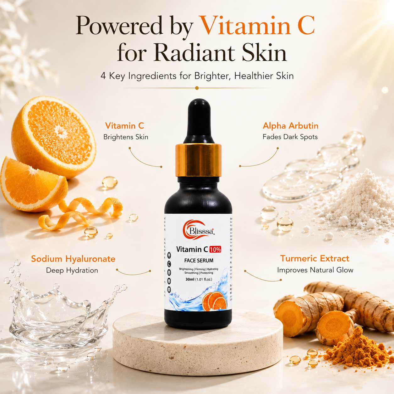 Blisssa Brightening 10% Vitamin C Face Serum for All Skin Types | 30 ml