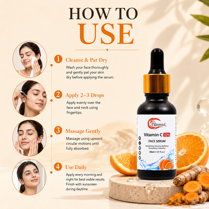 Blisssa Brightening 10% Vitamin C Face Serum for All Skin Types | 30 ml